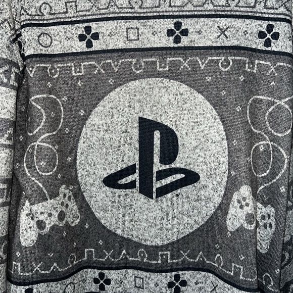 PlayStation size large mens sweater controllers pullover longsleeve grey games - Picture 5 of 11